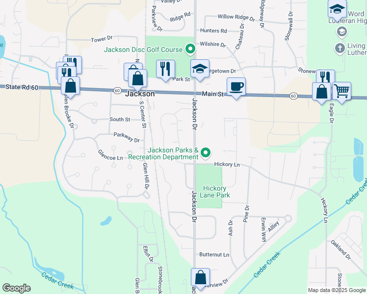 map of restaurants, bars, coffee shops, grocery stores, and more near W206N16618 Blackberry Circle in Jackson