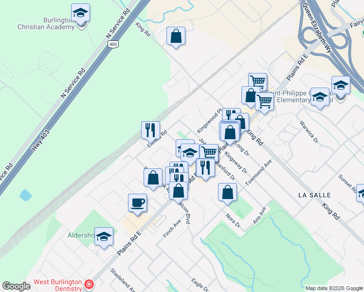 map of restaurants, bars, coffee shops, grocery stores, and more near 1063 Maplehurst Avenue in Burlington