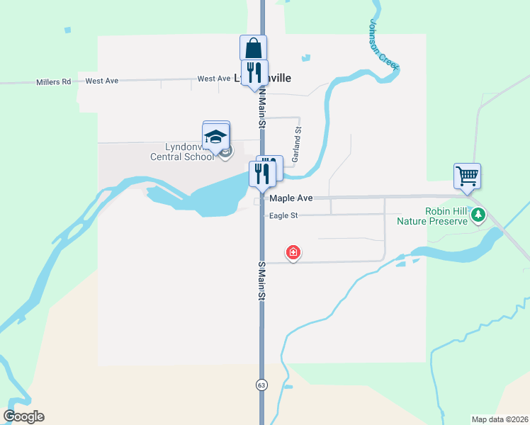 map of restaurants, bars, coffee shops, grocery stores, and more near 29 S Main St in Lyndonville