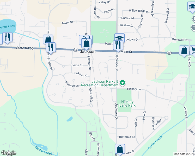 map of restaurants, bars, coffee shops, grocery stores, and more near W206N16741 Blackberry Circle in Jackson