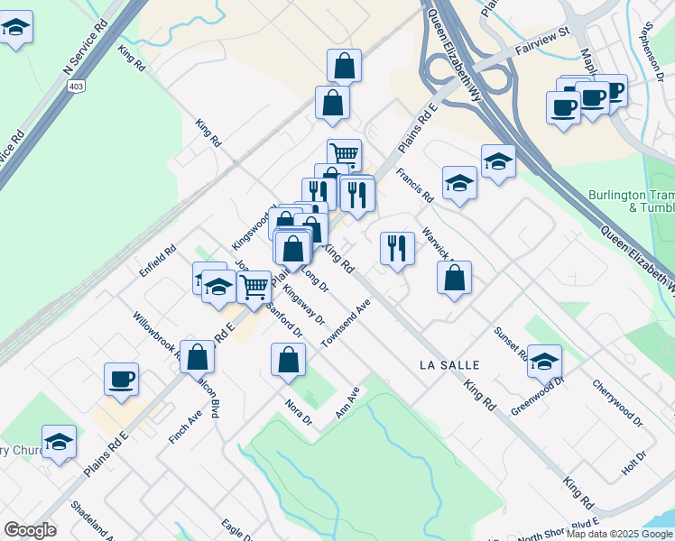 map of restaurants, bars, coffee shops, grocery stores, and more near in Burlington