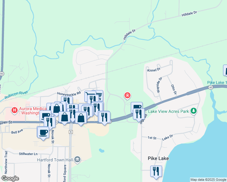 map of restaurants, bars, coffee shops, grocery stores, and more near 278 Lake Drive in Hartford