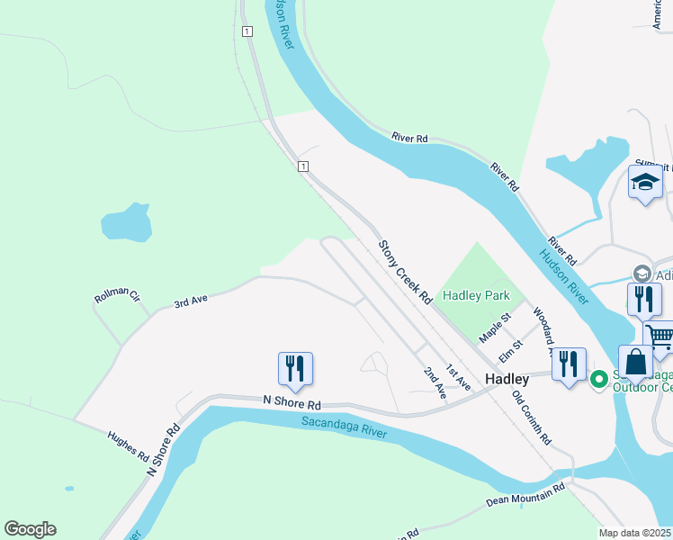 map of restaurants, bars, coffee shops, grocery stores, and more near 105 2nd Avenue in Hadley