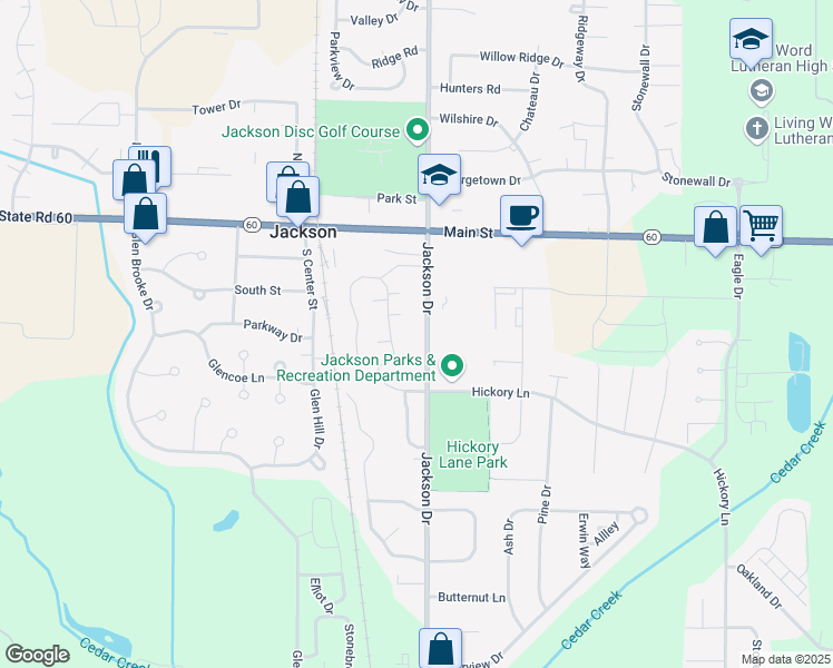 map of restaurants, bars, coffee shops, grocery stores, and more near 16635 Jackson Drive in Jackson