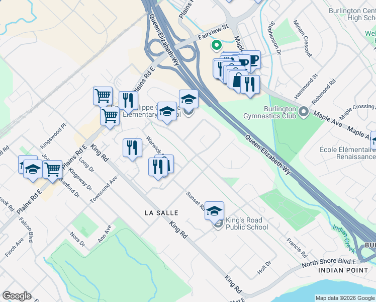 map of restaurants, bars, coffee shops, grocery stores, and more near 860 Francis Road in Burlington