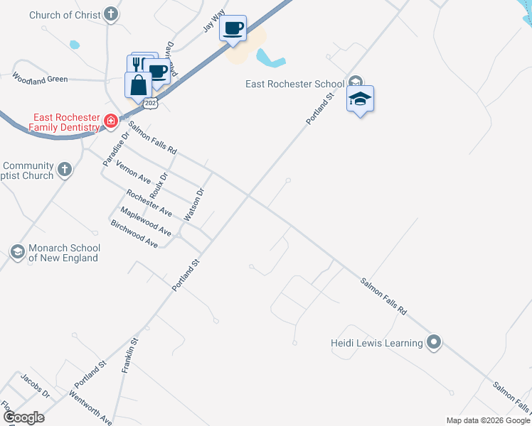 map of restaurants, bars, coffee shops, grocery stores, and more near 513 Salmon Falls Road in Rochester