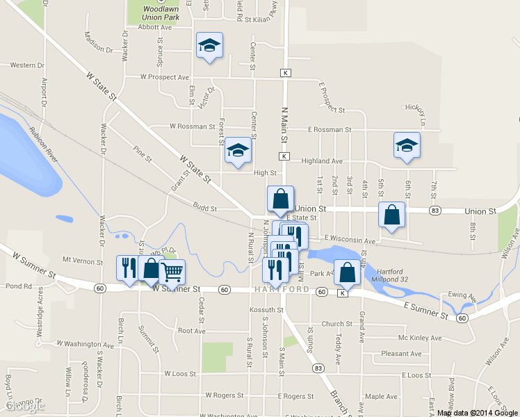 map of restaurants, bars, coffee shops, grocery stores, and more near 317 North Johnson Street in Hartford