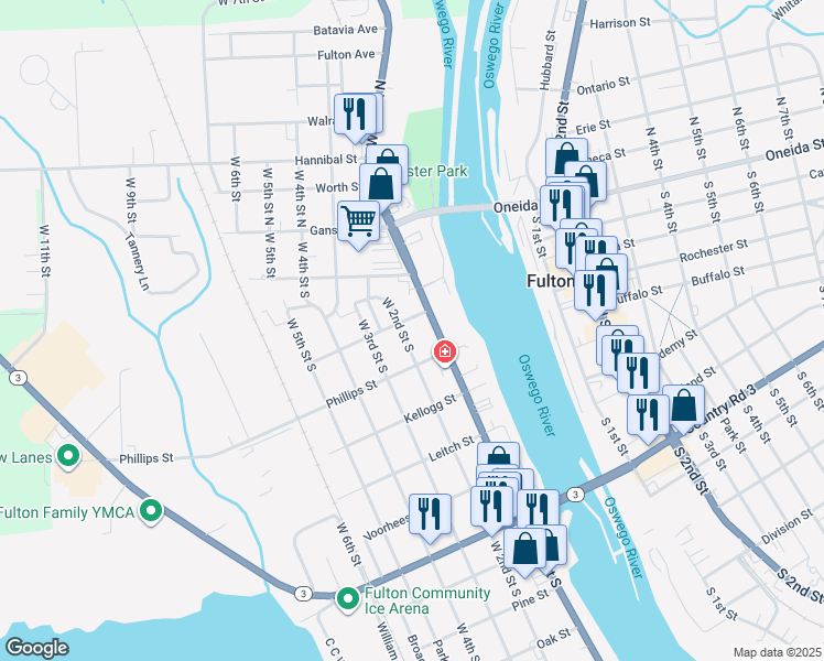 map of restaurants, bars, coffee shops, grocery stores, and more near in Fulton