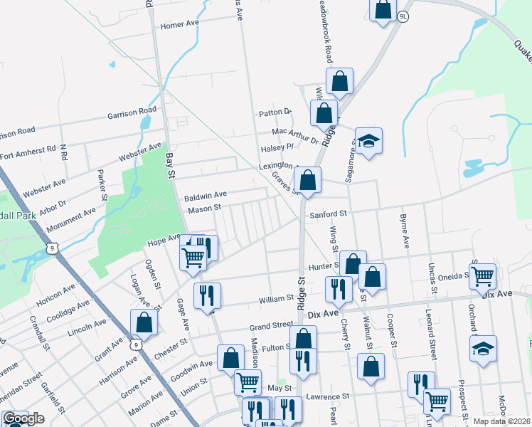 map of restaurants, bars, coffee shops, grocery stores, and more near 15 Flandreaux Avenue in Glens Falls