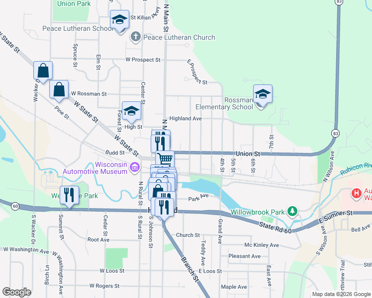 map of restaurants, bars, coffee shops, grocery stores, and more near 68 Union Street in Hartford
