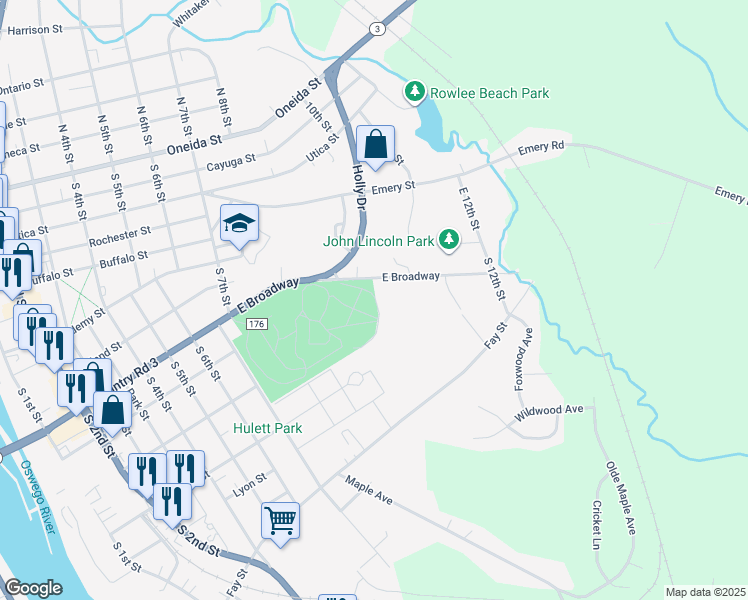 map of restaurants, bars, coffee shops, grocery stores, and more near 981 East Broadway in Fulton