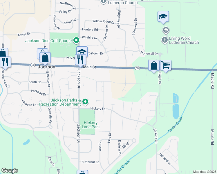 map of restaurants, bars, coffee shops, grocery stores, and more near W201N16658 Hemlock Street in Jackson