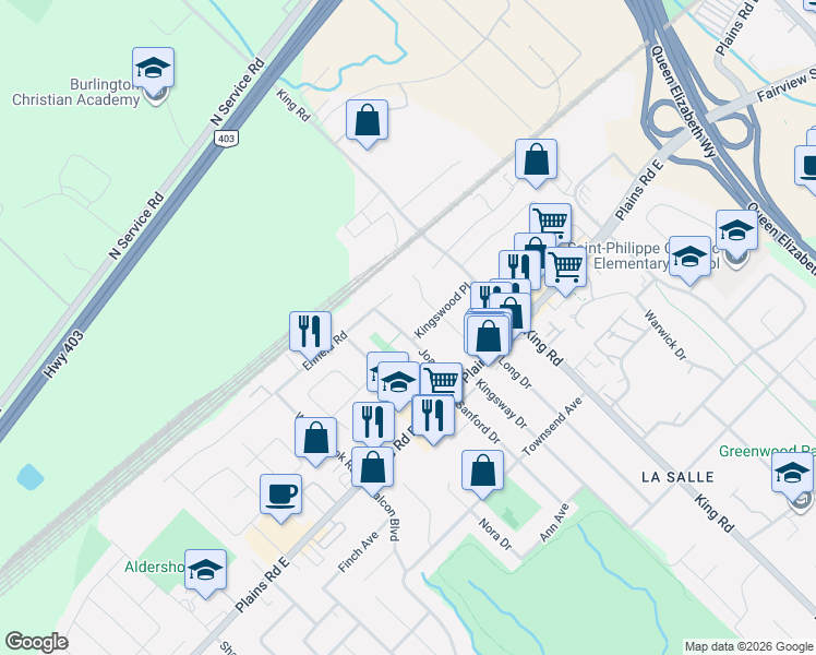 map of restaurants, bars, coffee shops, grocery stores, and more near in Burlington