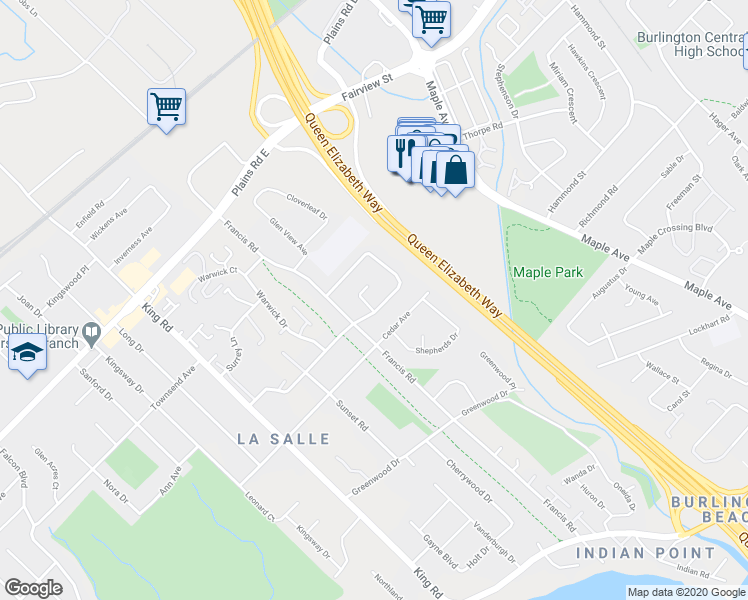 map of restaurants, bars, coffee shops, grocery stores, and more near 819 Marley Court in Burlington