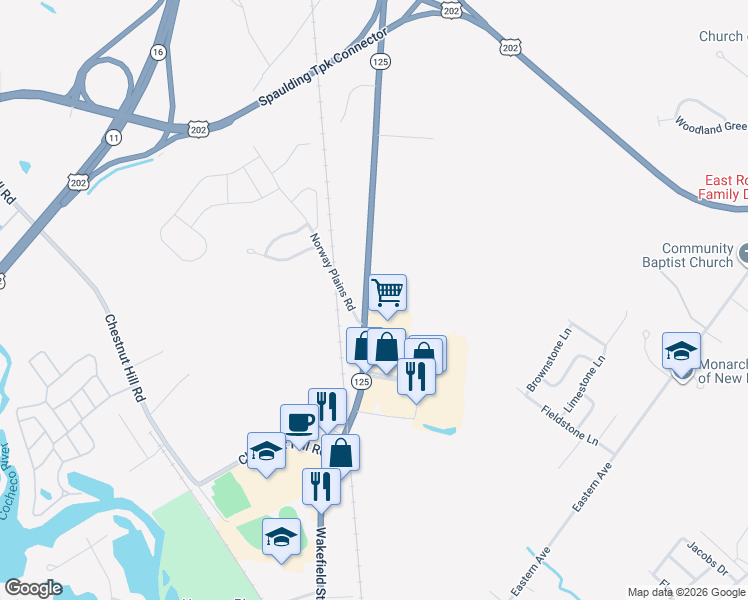 map of restaurants, bars, coffee shops, grocery stores, and more near 15 Milton Road in Rochester