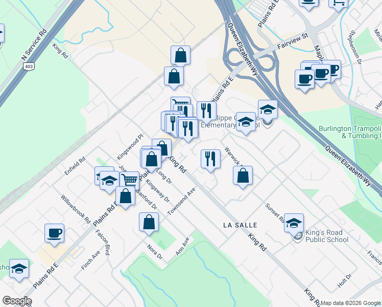 map of restaurants, bars, coffee shops, grocery stores, and more near 960 Warwick Court in Burlington
