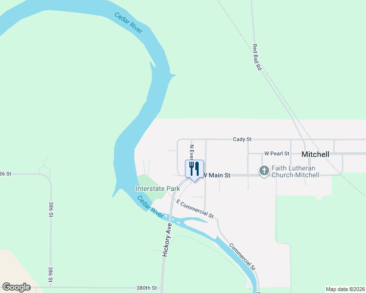 map of restaurants, bars, coffee shops, grocery stores, and more near 100-234 North Randolph Street in Mitchell