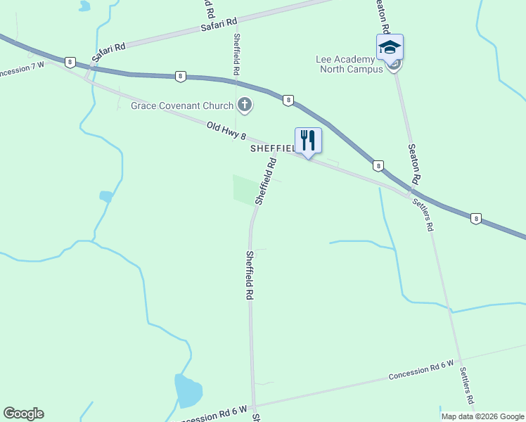 map of restaurants, bars, coffee shops, grocery stores, and more near 1205 Sheffield Road in Hamilton