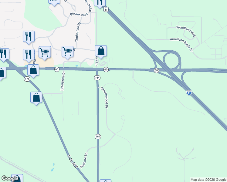 map of restaurants, bars, coffee shops, grocery stores, and more near 4457 Trillium Lane in Slinger