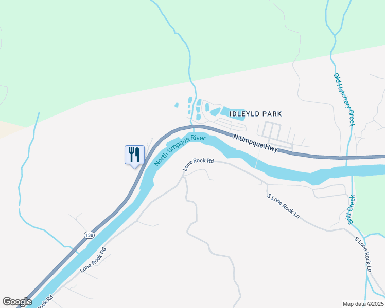 map of restaurants, bars, coffee shops, grocery stores, and more near 1590 Lone Rock Road in Glide