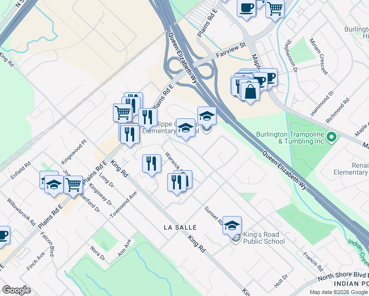 map of restaurants, bars, coffee shops, grocery stores, and more near 901 Francis Road in Burlington