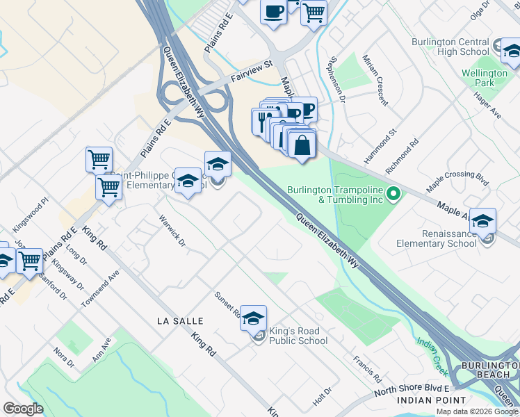 map of restaurants, bars, coffee shops, grocery stores, and more near 1050 Marley Crescent in Burlington