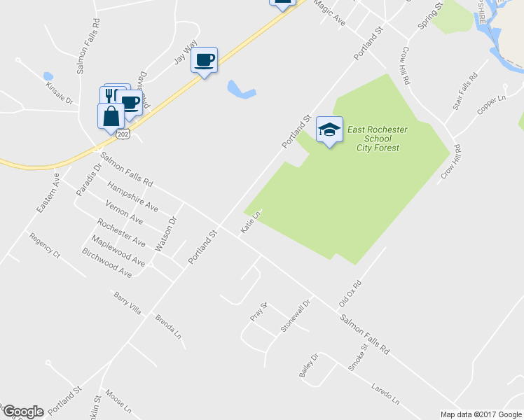 map of restaurants, bars, coffee shops, grocery stores, and more near 29 Katie Lane in Rochester