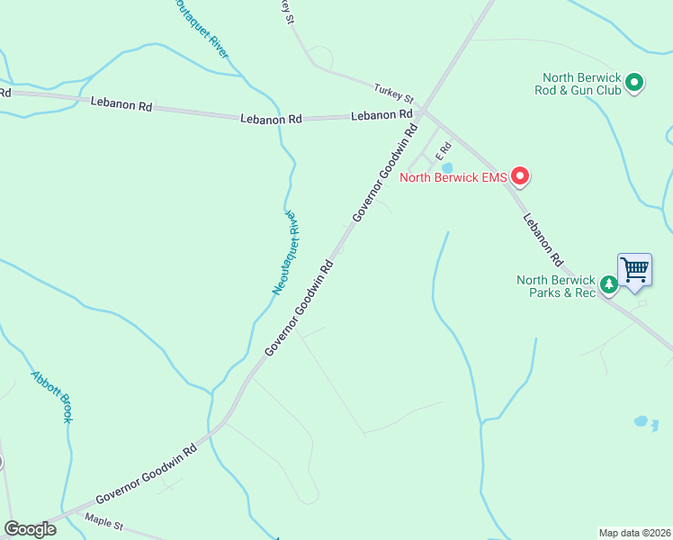 map of restaurants, bars, coffee shops, grocery stores, and more near 91 Governor Goodwin Road in North Berwick