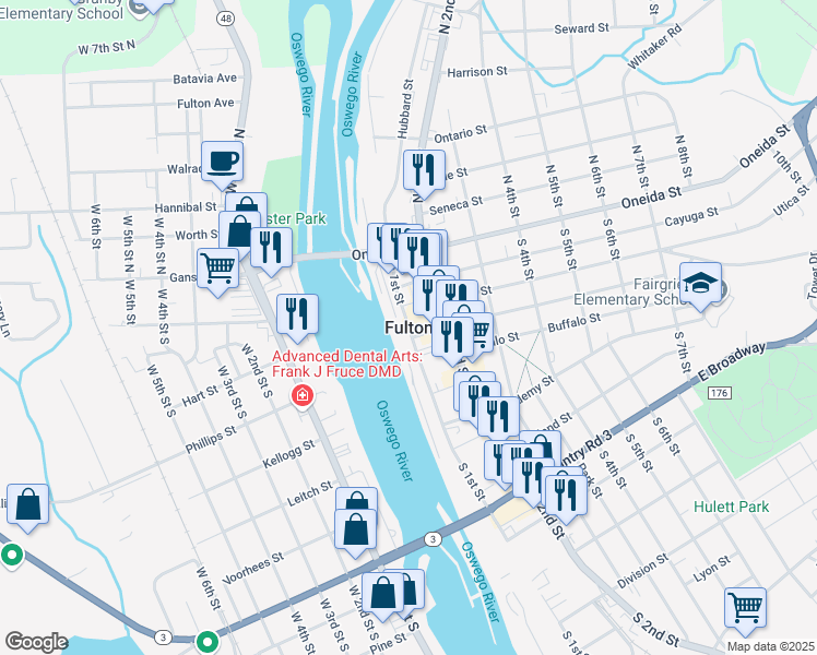 map of restaurants, bars, coffee shops, grocery stores, and more near in Fulton