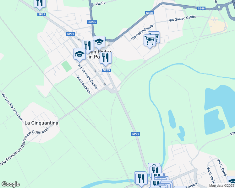 map of restaurants, bars, coffee shops, grocery stores, and more near 18 Via San Pietro in Palazzi in Cecina