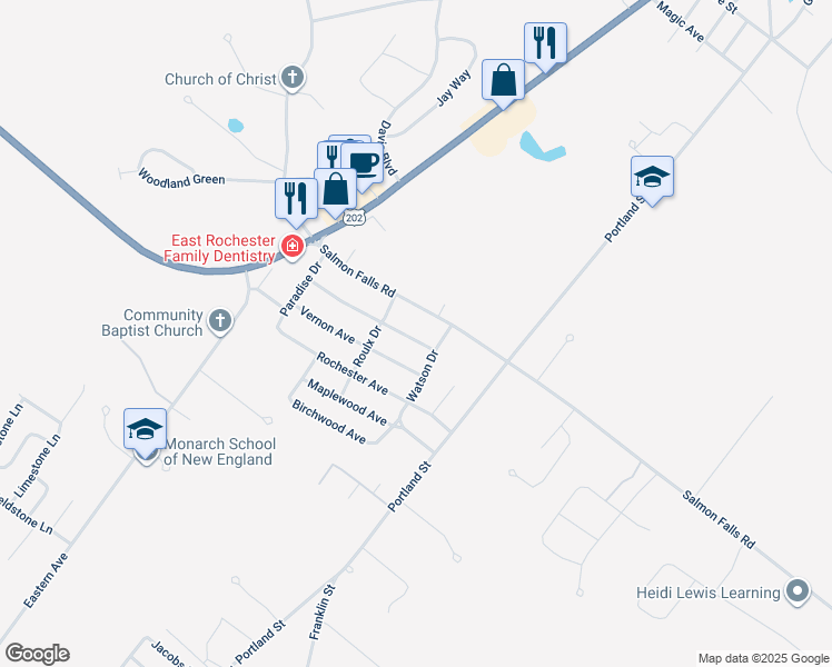map of restaurants, bars, coffee shops, grocery stores, and more near 5 Hampshire Avenue in Rochester