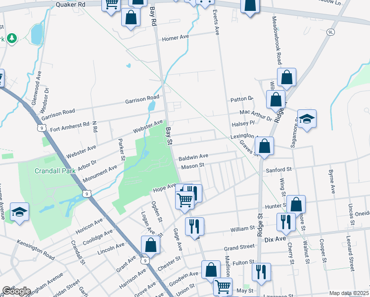 map of restaurants, bars, coffee shops, grocery stores, and more near 11 Lexington Ave in Glens Falls