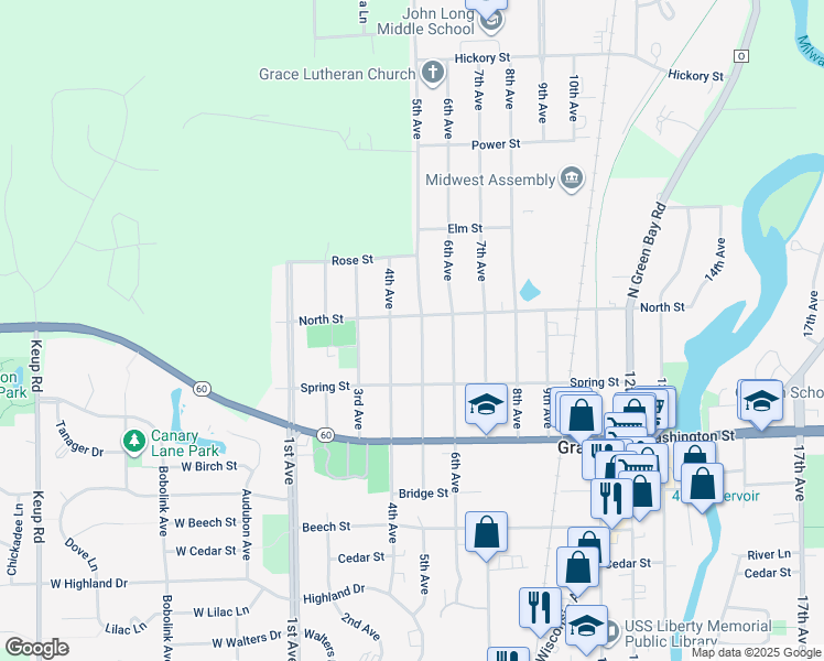 map of restaurants, bars, coffee shops, grocery stores, and more near 1009 5th Ave in Grafton