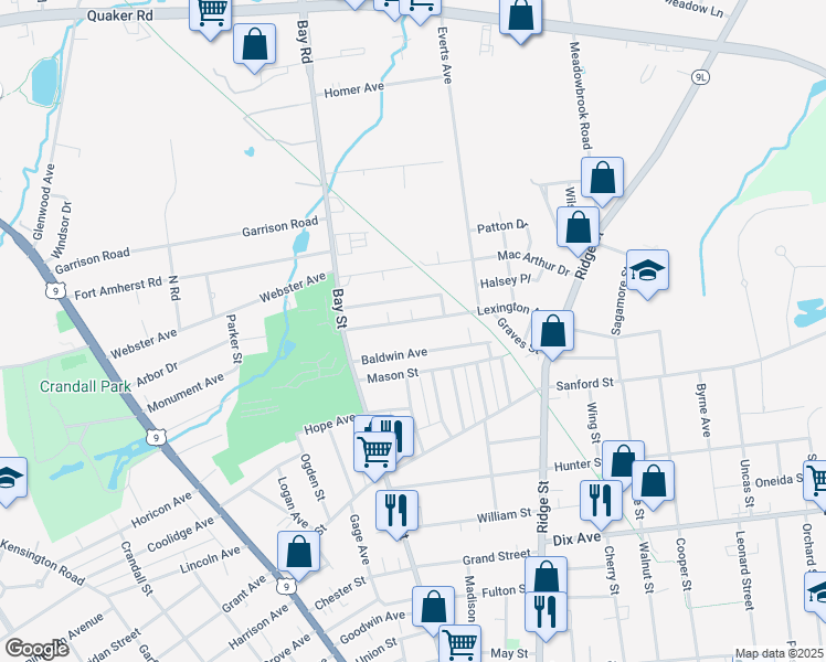 map of restaurants, bars, coffee shops, grocery stores, and more near 27 Lexington Ave in Glens Falls