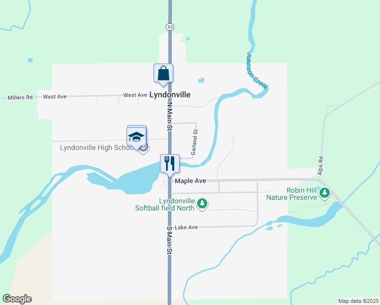 map of restaurants, bars, coffee shops, grocery stores, and more near 11 Garland St in Lyndonville