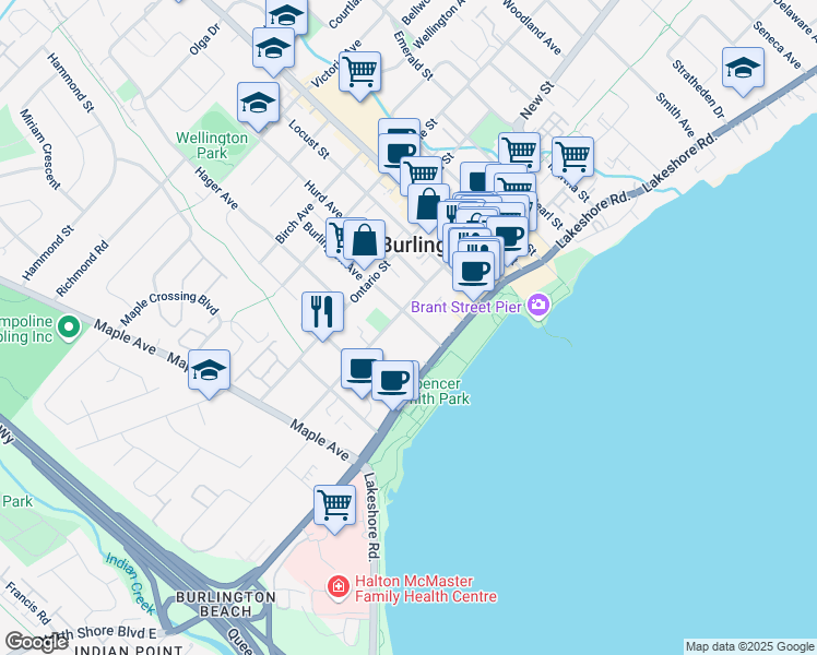 map of restaurants, bars, coffee shops, grocery stores, and more near 436 Burlington Avenue in Burlington