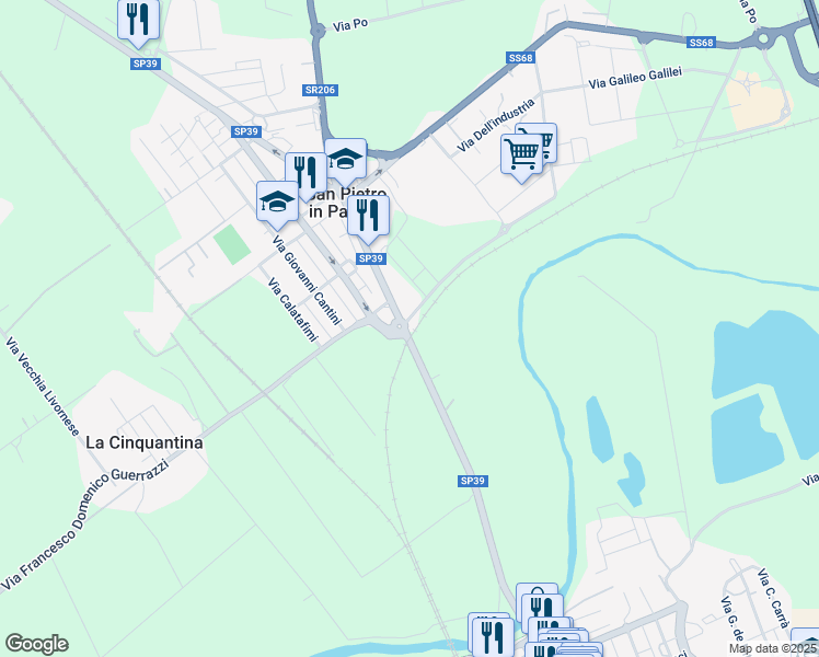 map of restaurants, bars, coffee shops, grocery stores, and more near 18 Via San Pietro in Palazzi in Cecina