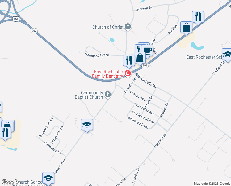 map of restaurants, bars, coffee shops, grocery stores, and more near 30 Rochester Avenue in Rochester