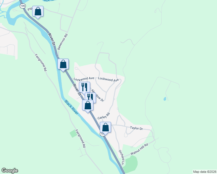 map of restaurants, bars, coffee shops, grocery stores, and more near 27 Meadow Drive in Springfield