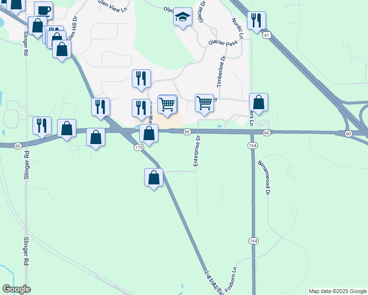 map of restaurants, bars, coffee shops, grocery stores, and more near 1061 East Commerce Boulevard in Slinger