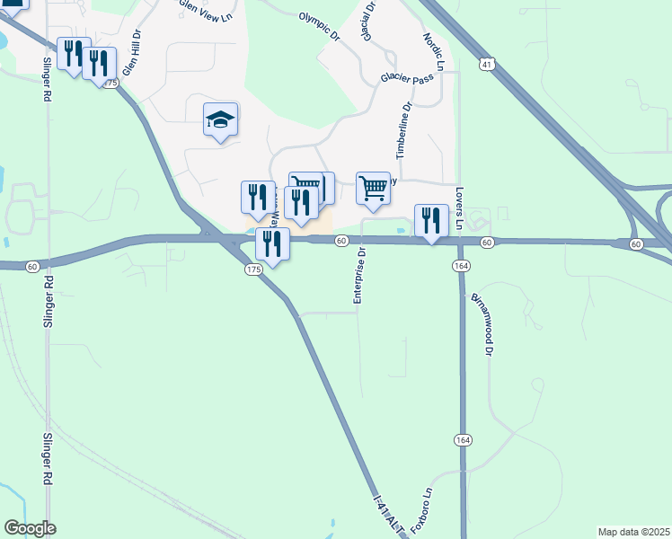 map of restaurants, bars, coffee shops, grocery stores, and more near 1061 East Commerce Boulevard in Slinger