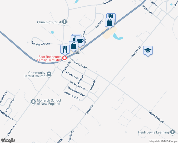 map of restaurants, bars, coffee shops, grocery stores, and more near 5 Hampshire Avenue in Rochester