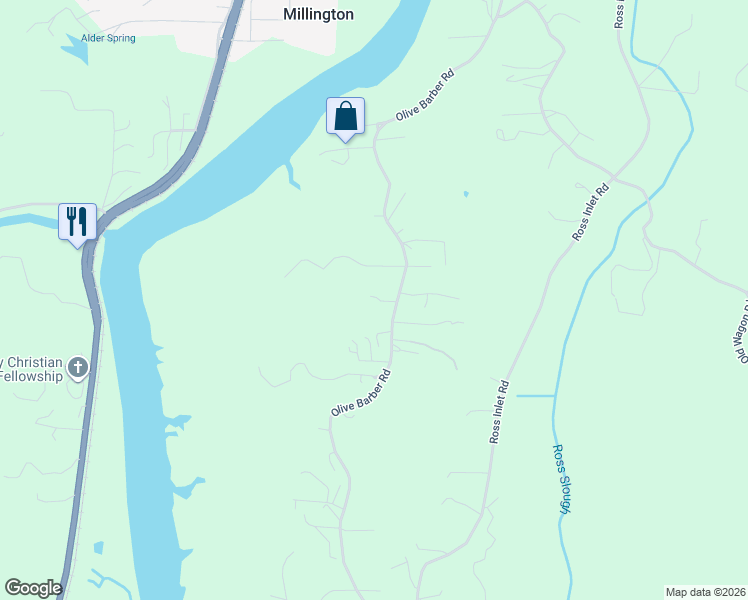 map of restaurants, bars, coffee shops, grocery stores, and more near 62344 Olive Barber Road in Coos Bay