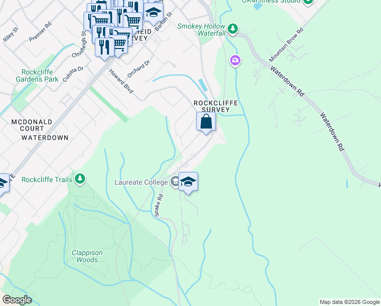 map of restaurants, bars, coffee shops, grocery stores, and more near 30 Carl Crescent in Hamilton