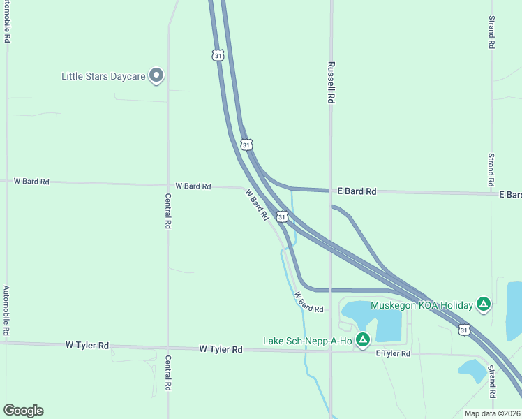 map of restaurants, bars, coffee shops, grocery stores, and more near 116 West Bard Road in Muskegon