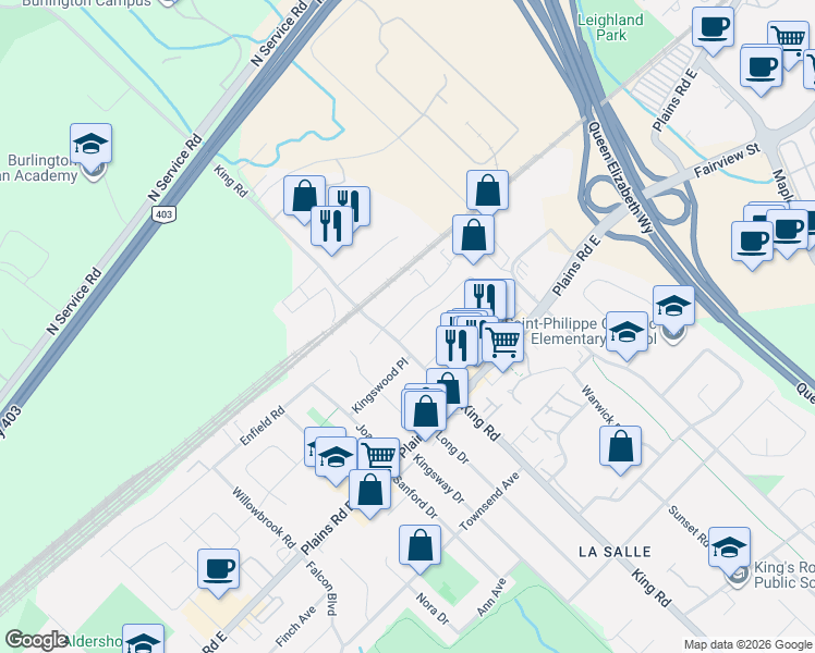 map of restaurants, bars, coffee shops, grocery stores, and more near 623 Wickens Avenue in Burlington