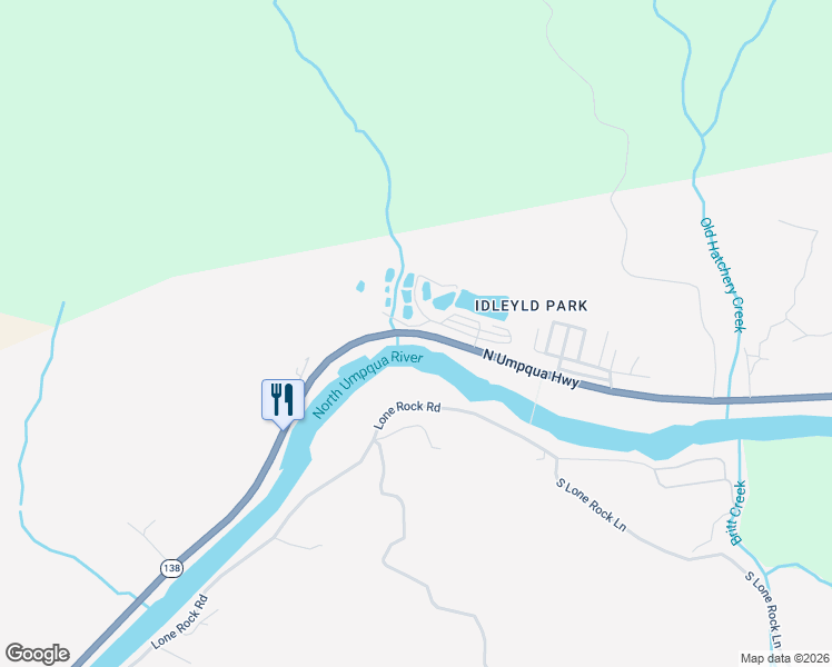 map of restaurants, bars, coffee shops, grocery stores, and more near 22129 North Umpqua Highway in Glide