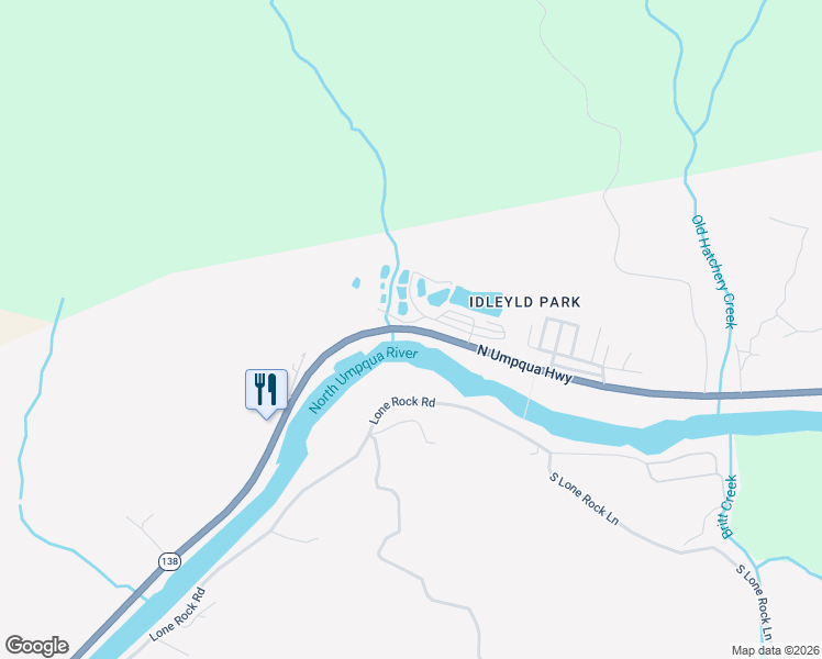 map of restaurants, bars, coffee shops, grocery stores, and more near 22127 North Umpqua Highway in Glide