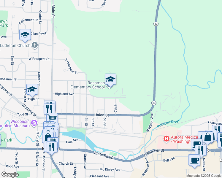 map of restaurants, bars, coffee shops, grocery stores, and more near 600 Highland Avenue in Hartford