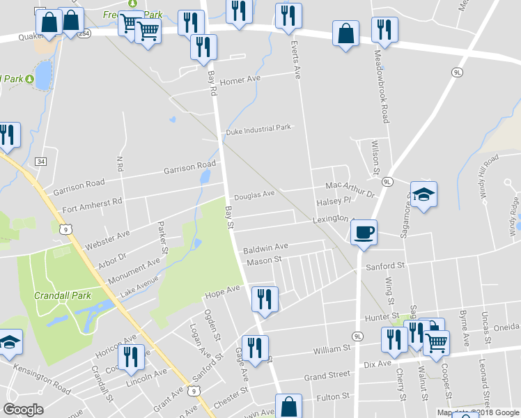 map of restaurants, bars, coffee shops, grocery stores, and more near 20 Terra Cotta Avenue in Glens Falls